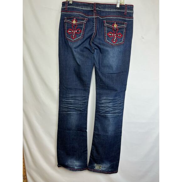 Ranch Royalty Women's 13 Blue Embroidered Rhinestone Embellished Denim Jeans - Picture 11 of 12